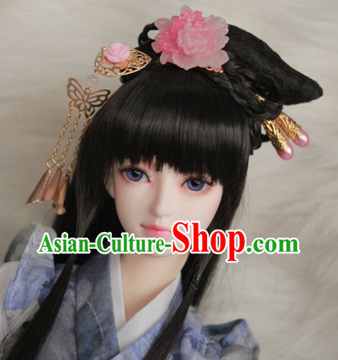 Traditional Chinese Black Wig and Hair Jewelry for Girls