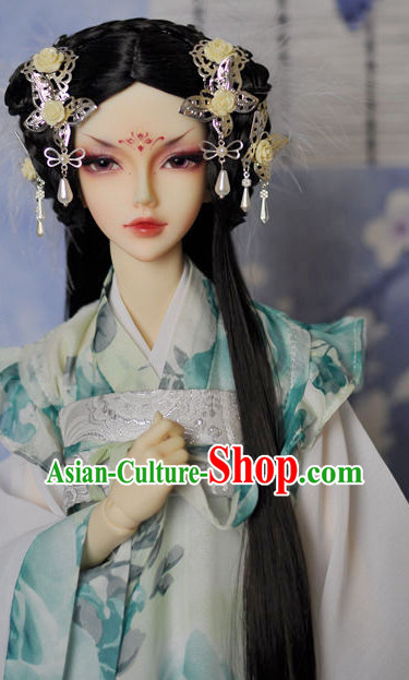 Asia Fashion Chinese Princess Black Long Wig and Hair Accessories Headbands Hair Jewelry