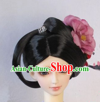 Traditional Chinese Tang Dynasty Black Wig and Hair Decorations