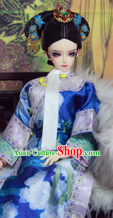 Chinese Traditional Empress Long Robe and Headwear Complete Set