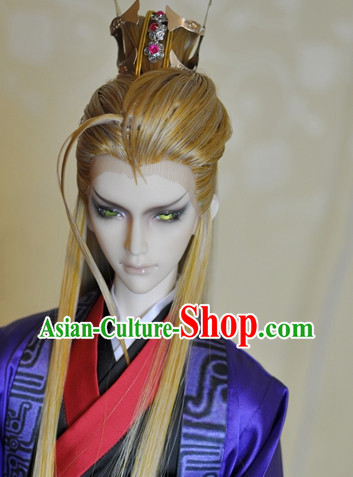 Chinese Traditional Prince Yellow Long Wig for Men
