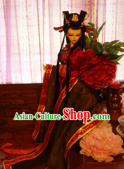 Chinese Traditional Empress Long Costumes and Hair Jewelry Complete Set