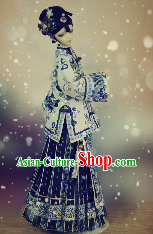 Chinese Stage Performance Royal Family Mandarin Blouse and Skirt Complete Set