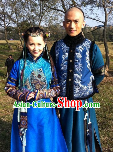 China Fashion Manchu Qing Dynasty Princess Costumes and Hair Accessories Full Set