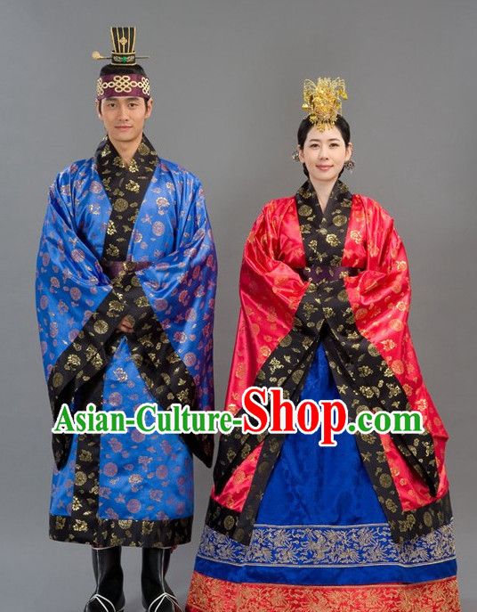 Traditional Korean Emperor and Empress Royal Clothing Costumes 2 Sets
