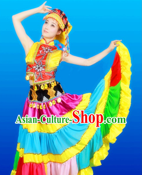 Chinese Yi Dance Costumes Female Ethnic Groups Clothes