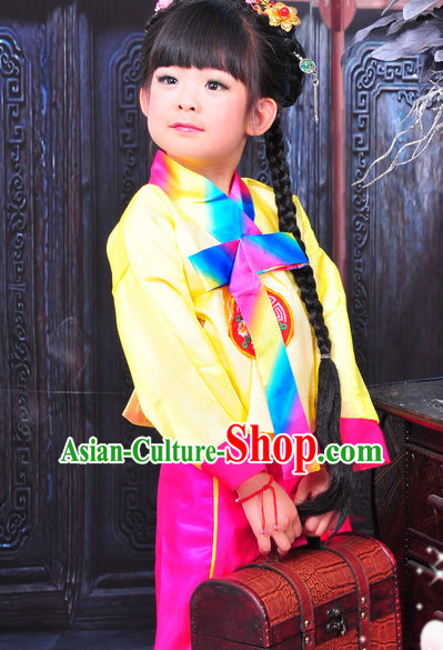 Chinese Traditional Korean National Costumes and Hair Clips for Kids