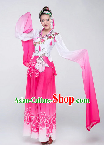 Chinese Traditional Long Water Sleeve Dance Costumes Complete Set for Women