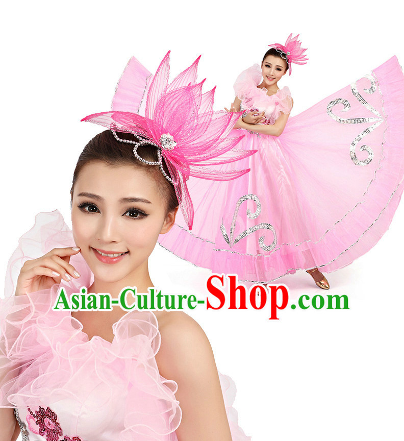 Chinese Stage Professional Dancing Costumes Apparel Dance Stores Dance Gear Dance Attire and Hair Accessories Full Set