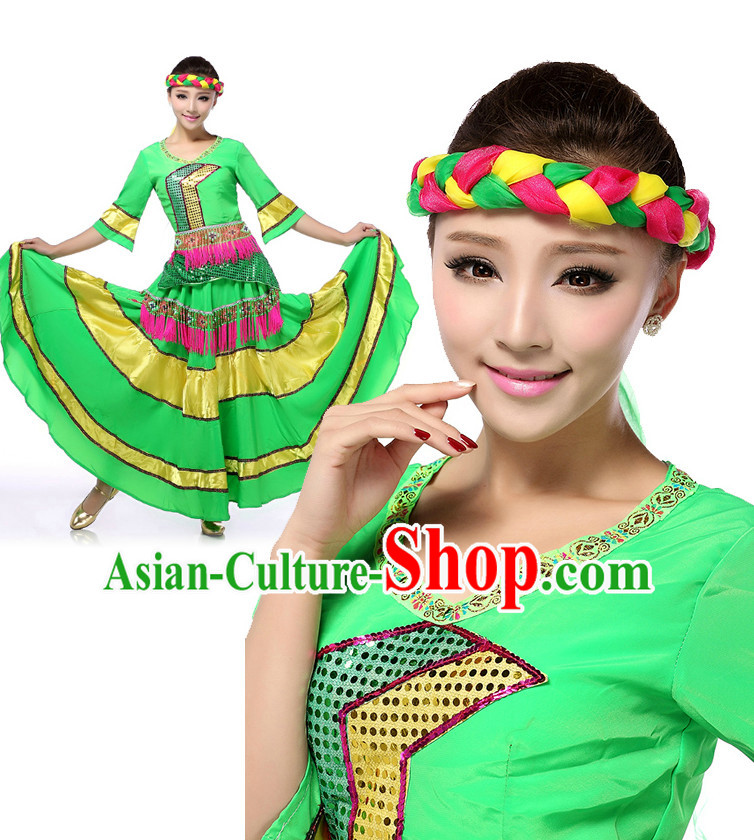 Asian Chinese Classical Dancing Costume Dance Stores Dance Gear Dance Attire and Hair Accessories Complete Set