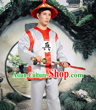 Ancient Chinese Solider Costumes and Hat Complete Set
