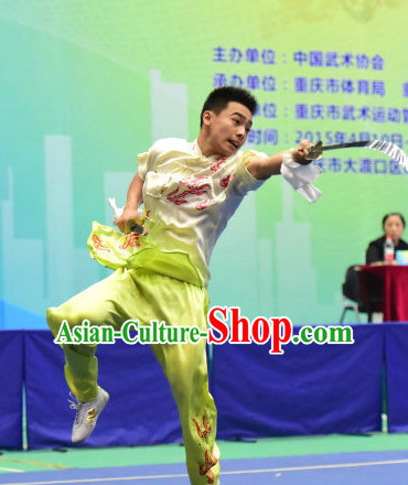 Top Chinese Kungfu Double Forks Kung Fu Costume Kung Fu Combat Costumes Wing Chun Karate Uniform Kung Fu Competition Suit Martial Arts Costumes for Men