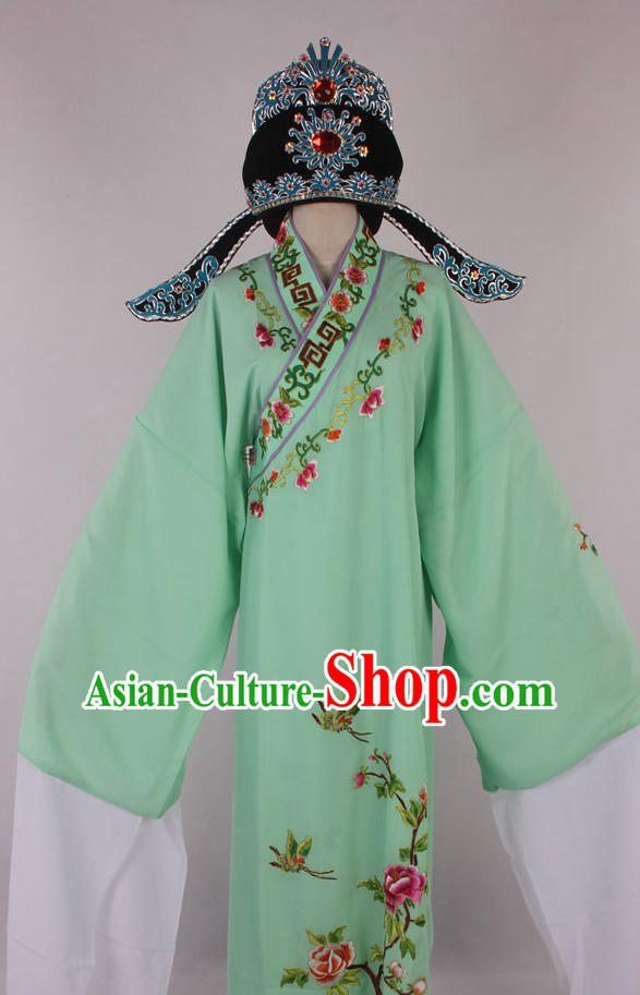 Chinese Beijing Opera Peking Opera Young Scholar Costumes Long Robe and Hat Complete Set for Men