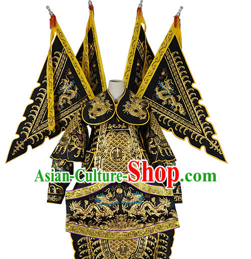 Chinese Black Theatrical Costume Beijing Opera Costumes Peking Opera Wu Sheng Embroidered Armor Costumes and Flags for Men