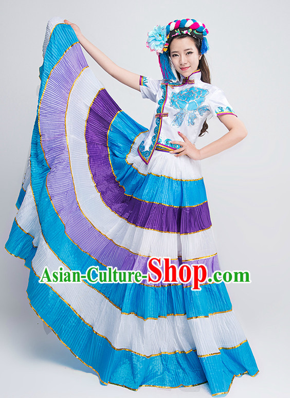 Traditional Chinese Yi Ethnic Dance Costumes for Competition