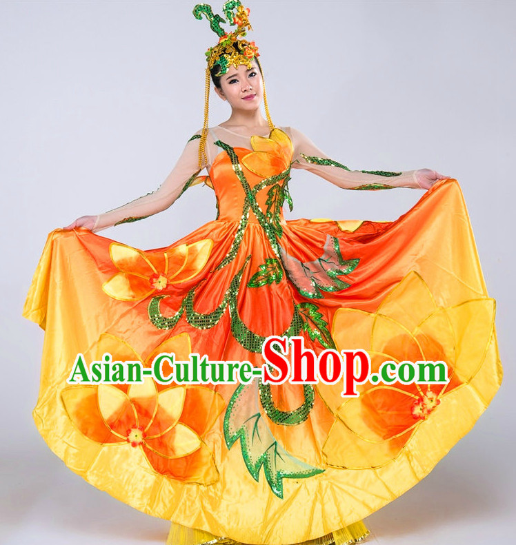 Chinese Flower Dance Costumes Girls Dancewear Dance Costume for Competition