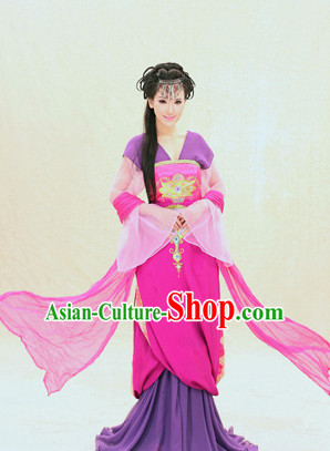 Chinese Traditional Fairy Folk Dress and Headpieces Complete Set for Ladies