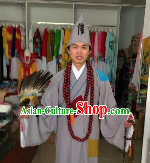 Asian Fashion Chinese Ji Gong Chi Kung Costumes and Hat Complete Set