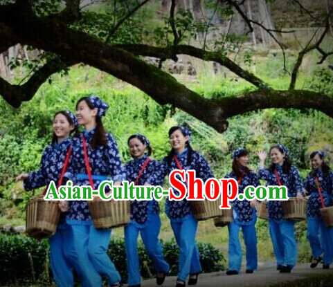 Asian Fashion Chinese Tradiitonal Dress Farmer Perofrmance Costumes and Headwear for Women