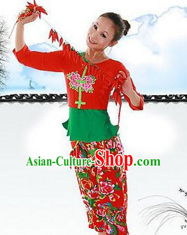 Chinese Han Ethnic Girl Handkerchief Dance Costumes Dancewear