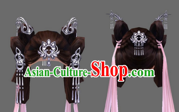 Chinese Handmade Long Black Wigs and Hair Jewelry