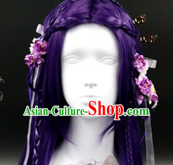 Chinese Ancient Princess Long Purple WIgs and Hair Accessories Set