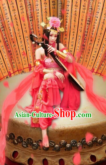 Chinese Ancient Female Dancer Costumes and Hair Jewelry Complete Set