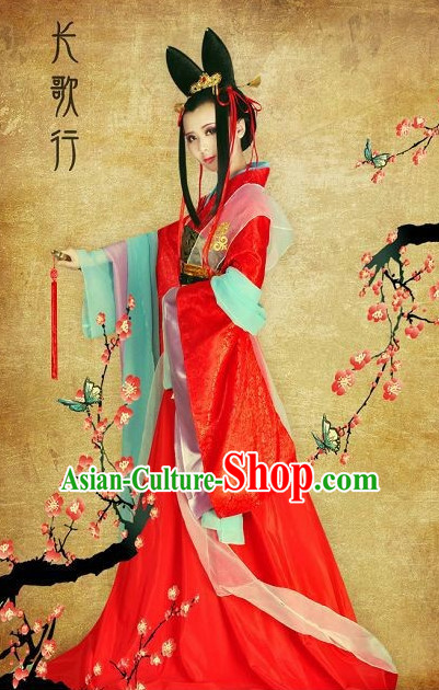 Red Chinese Classical Fairy Garments and Hair Accessories Complete Set for Women