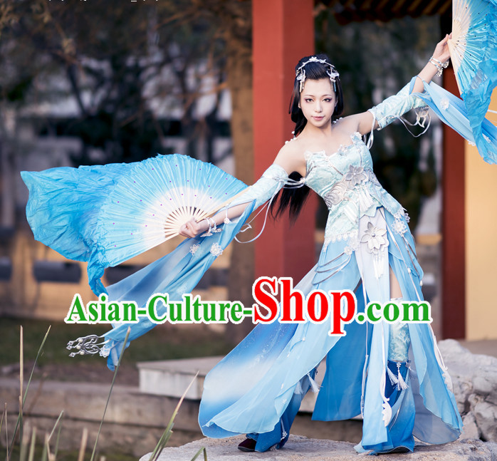 Handmade Pure Silk Chinese Blue White Color Transition Dancing Fan