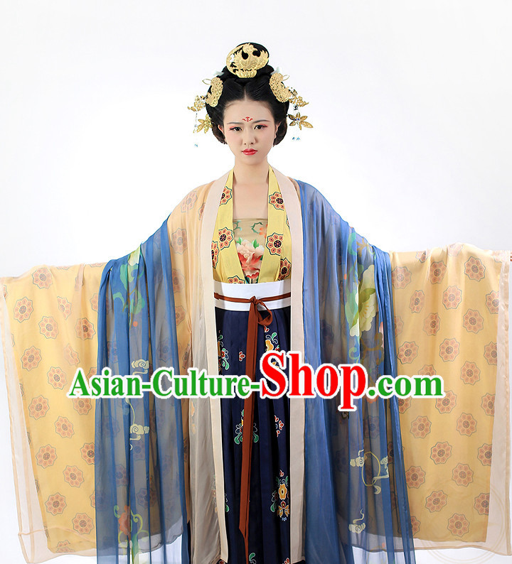 Chinese Ancient Tang Dynasty Oriental Clothing and Hair Jewelry Complete Set