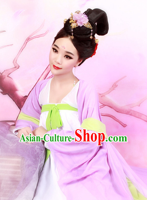 Chinese Ancient Tang Robe Suit and Hair Jewelry Complete Set