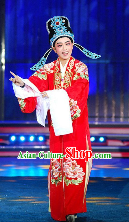 Lucky Red Asian Chinese Traditional Dress Theatrical Costumes Ancient Chinese Clothing Bridegroom Costumes and Hat
