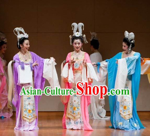 Asian Chinese Traditional Dress Theatrical Costumes Ancient Chinese Clothing Opera Fairy Costumes for Women 3 Sets