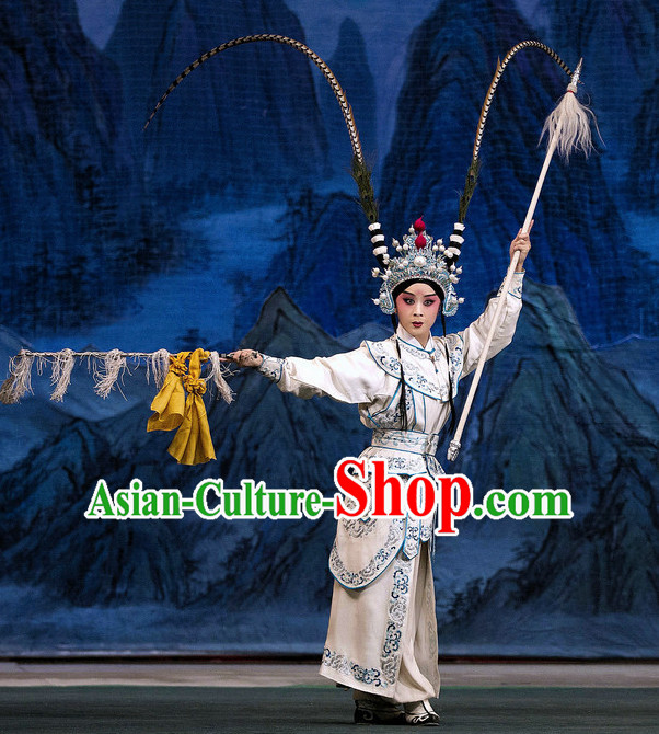 Ancient Chinese Beijing Opera General Costumes and Hair Accessories Complete Set