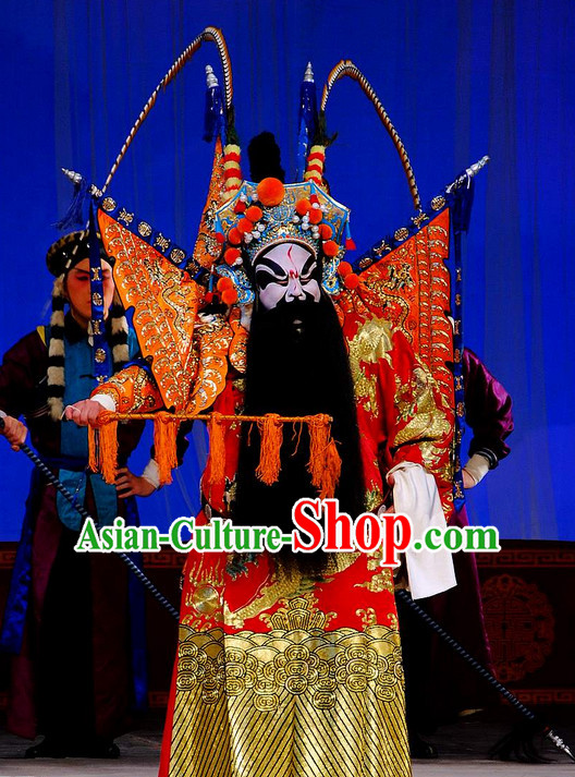 Ancient Chinese Beijing Opera Superhero Costumes and Hair Accessories Complete Set for Men