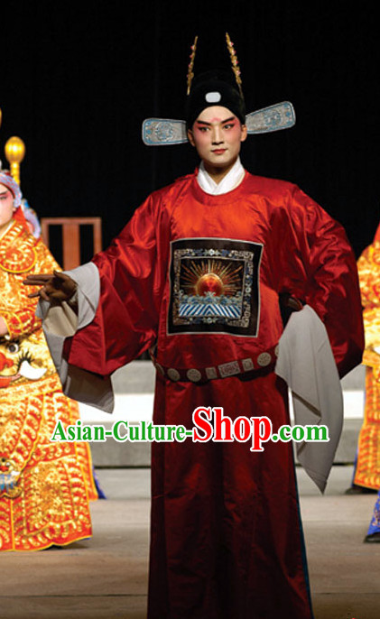 Ancient Chinese Beijing Opera Official Costumes and Hat Complete Set for Men