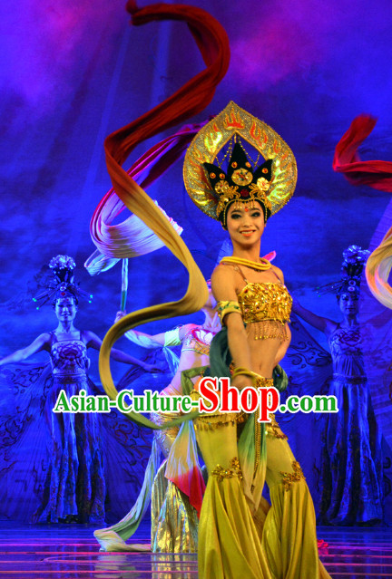 Asian Fashion Fei Tian Flying Angel Dance Costumes and Headpieces Complete Set