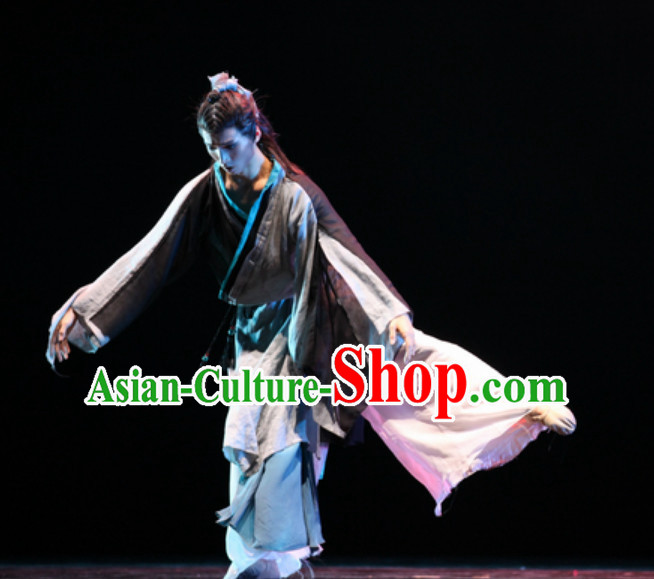 Beautiful Chinese Classical Dance Costumes and Headwear Complete Set for Men