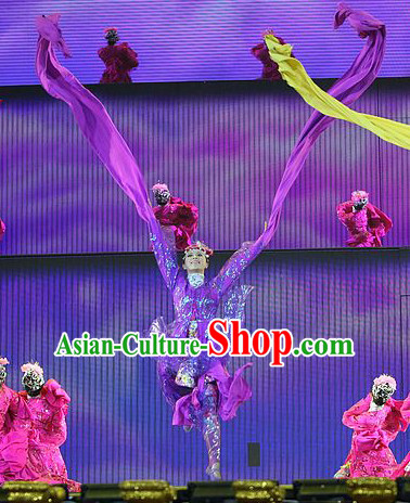 Purple Water Sleeve Ancient Chinese Fairies in the Sky Costumes and Hair Accessories Complete Set