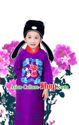 Traditional Chinese Photo Costume Prime Minister Costume and Hat Complete Set for Children