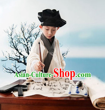 Traditional Chinese Photo Costume Student or Servant Costume and Hat Complete Set for Children