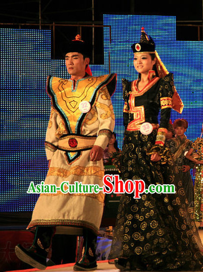 Traditional Chinese Mongolian Attires 2 Sets for Women and Men