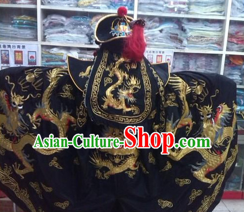 Ancient Chinese Mask Changing Black Dragon Embroidered Suit Complete Set for Men