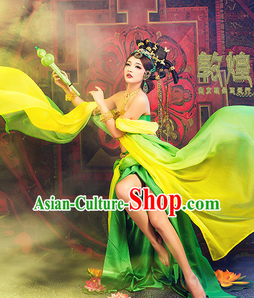 Chinese Halloween Cosplay Fei Tian Apsaras Costumes and Hair Ornaments Complete Set for Women