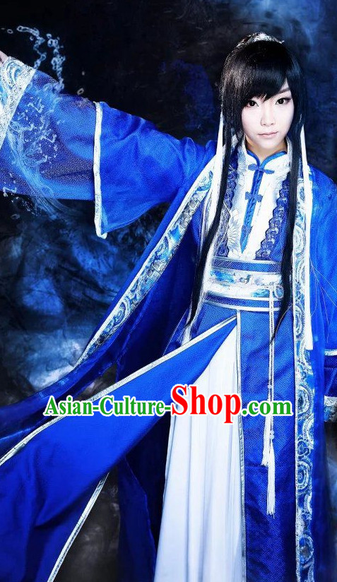 Blue Ancient Chinese Prince Cosplay Halloween Costumes Complete Set for Women