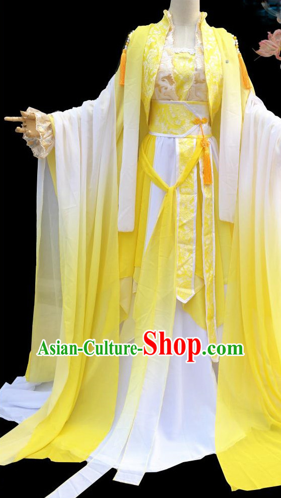 Yellow Ancient Chinese Princess Clothes Complete Set for Women