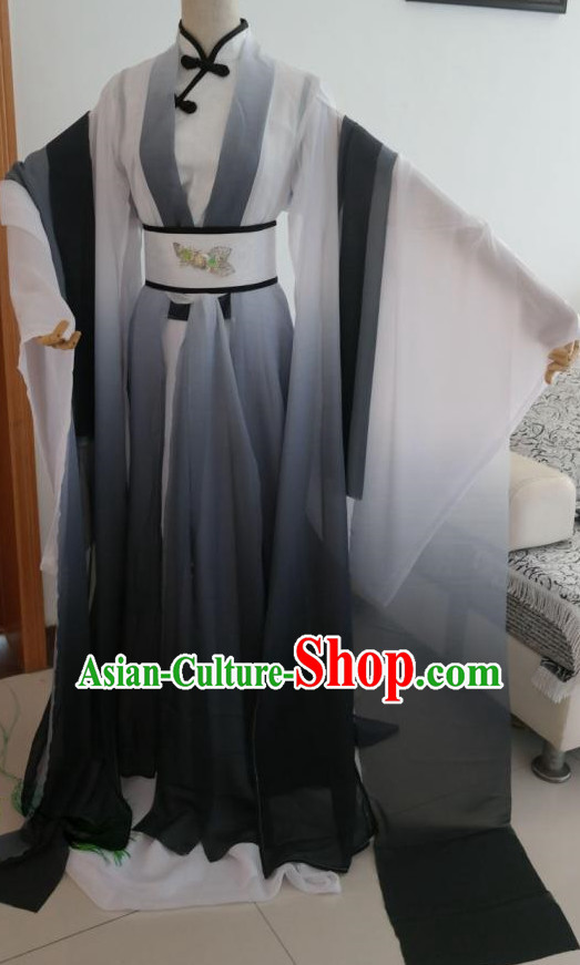 Black White Ancient Chinese Poet Clothes Complete Set for Men