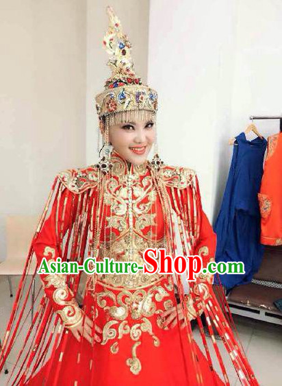 Mongolian Empress Queen Wedding Dress and Hair Accessories Complete Set