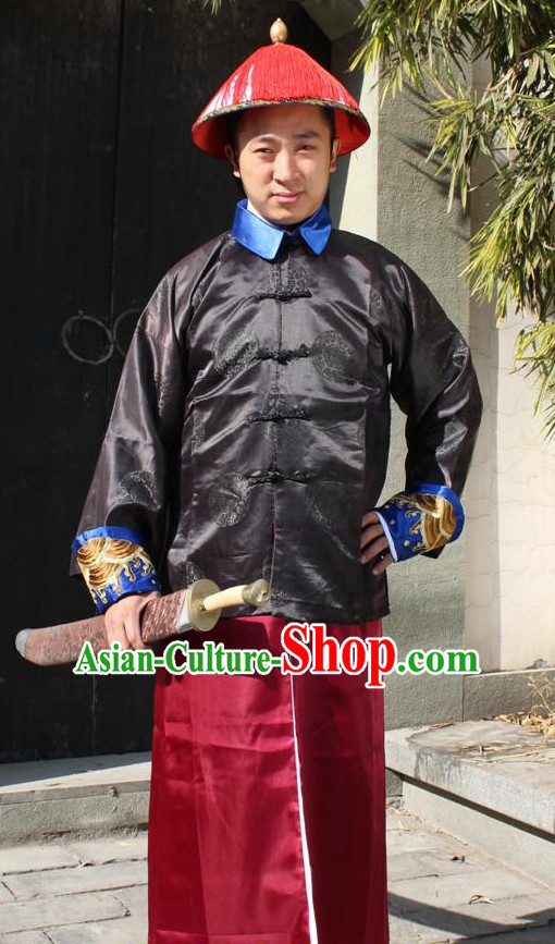 Chinese Ancient Emperor's Bodyguard Costumes and Hat Complete Set for Men
