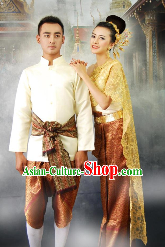Traditional Thailand Customs Husband and Wife Clothes 2 Sets